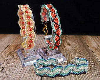 Wavy Peyote Beaded Bracelet - Multiple Designs - Handwoven with Seed Beads