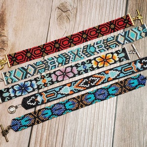 Peyote Beaded Bracelet, Multiple Pattern Options, Narrow Odd Count Peyote, 11 Delica Beads Wide, Group 2, Handwoven Beaded Jewelry