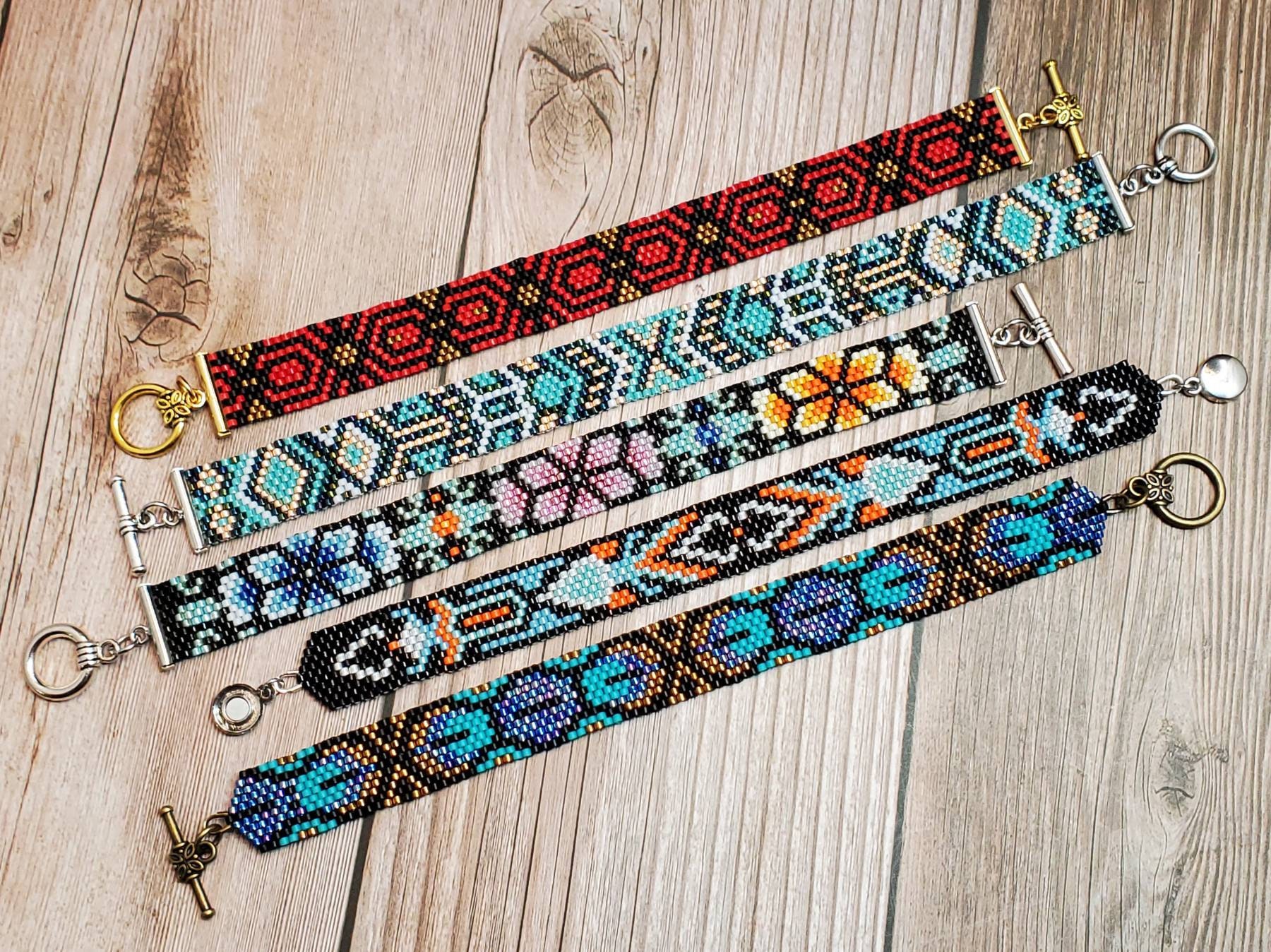 Peyote Beaded Bracelet, Multiple Pattern Options, Narrow Odd Count Peyote, 11 Delica Beads Wide, Group 2, Handwoven Beaded Jewelry