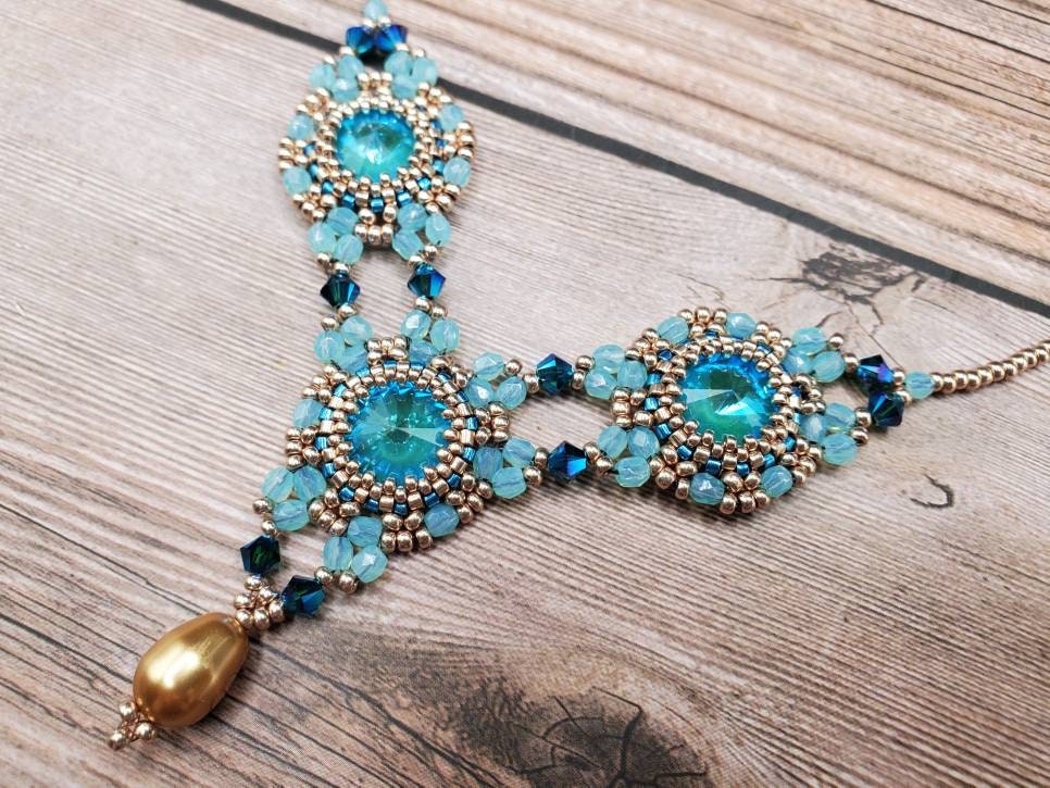 Collier Déclaration Menthe Turquoise Perles Et Cristal - Debenhams, Plaqué Or, Neuf Avec étiquette