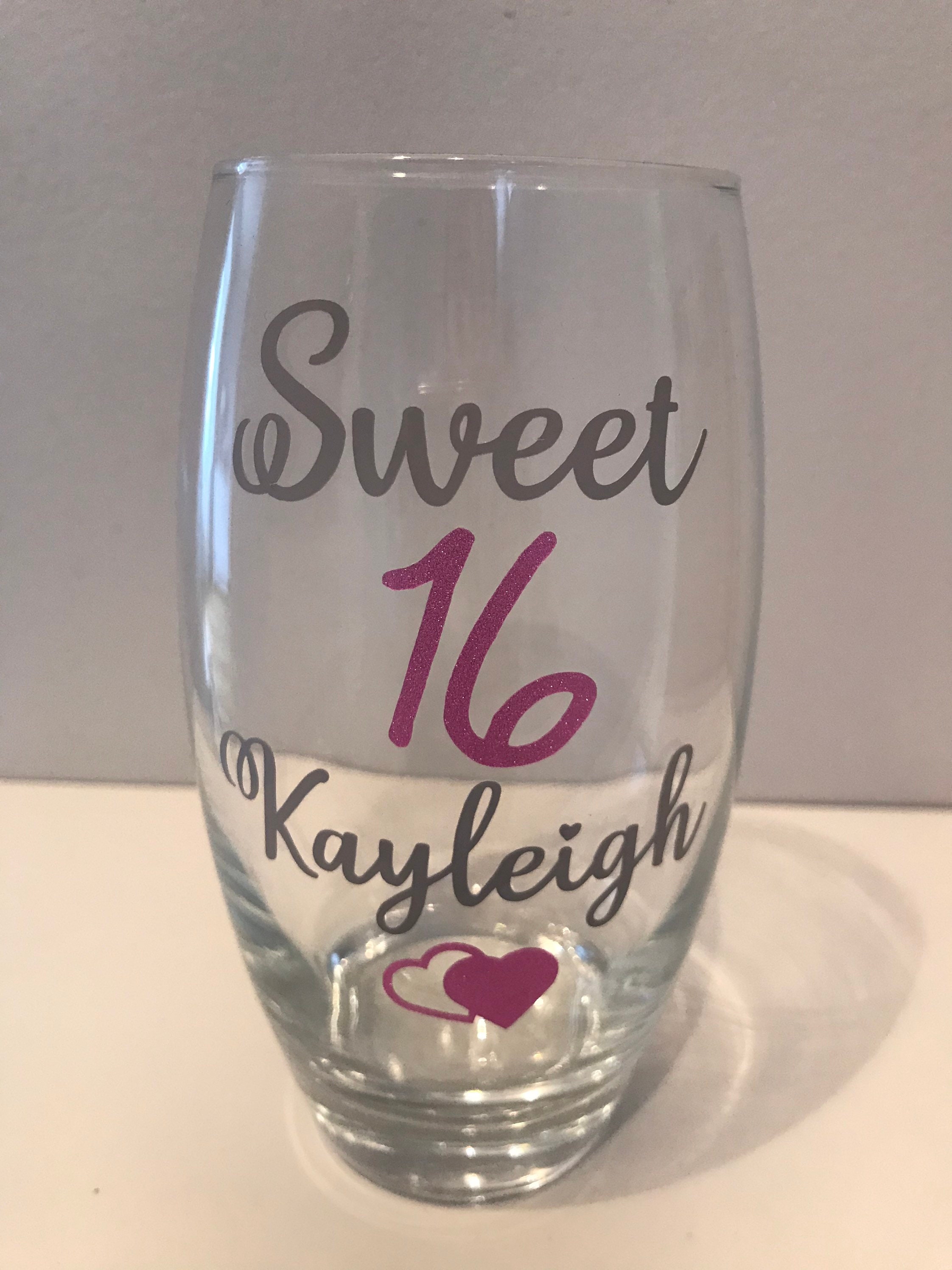 Sweet 16 glass tumbler 16th Birthday personalised Etsy