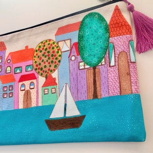 Bolsa exclusiva / bolsa para tablet pintada à mão - MY SAILBOAT