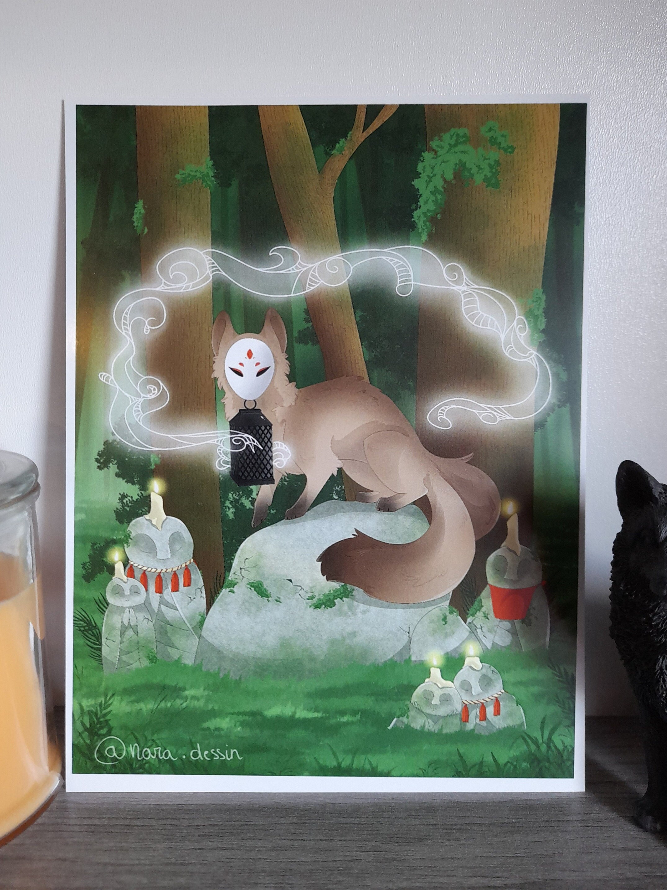 Tableau Renard, Print Kitsune, Illustration Kitsune
