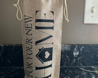 For your new home wine burlap bag