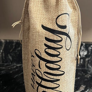 Happy Birthday Burlap Wine Bag