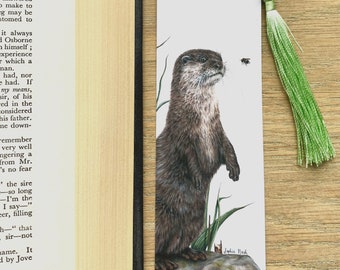 Otter and Bee Bookmark by Wildlife Artist Sophie Nash - Bookworm - Book lover gift - Animal Art