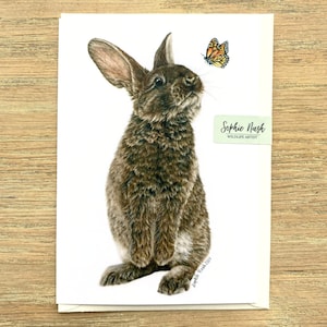 Bunny Rabbit Glückwunschkarte von Wildtierkünstlerin Sophie Nash - Geburtstagskarte mit Hase und Schmetterling
