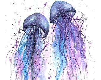 Dancing Jellyfish - Hand-finished, Mounted Giclée Print by Young British Wildlife Artist Sophie Nash - Jelly Fish Wall Art - Jellyfish Print