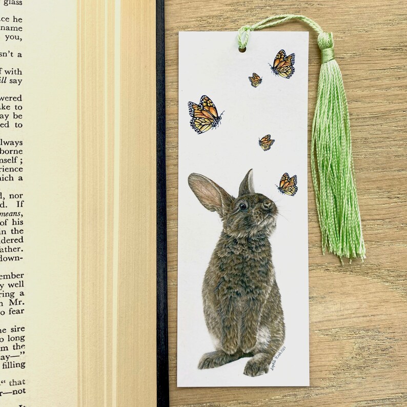 Rabbit and Butterfly Bookmark With Tassel by Wildlife Artist Sophie ...
