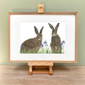 Hare and Bluebells Print by Wildlife Artist Sophie Nash - Mounted Giclée Wall Art