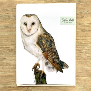 Carte de voeux effraie des cloches par l'artiste animalière britannique Sophie Nash - carte d'anniversaire hibou - carte oiseau