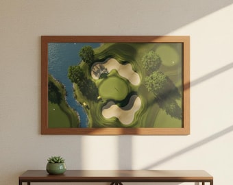 Aerial Golf Course Print – Modern Minimalist Sports Art (Digital Download)