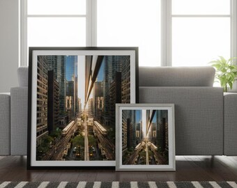 Chicago L Train Sunset Print | Loop District Urban Photography (Digital Download)