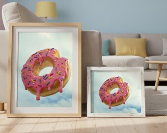 Pink Donut Surreal Art Print | Whimsical Kitchen Decor (Digital Download)