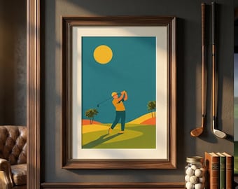 Vintage Golf Swing Art Print, Mid Century Modern Golfer Wall Art (Digital Download)