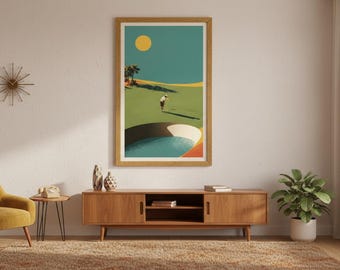 Retro Golf Course Art Print | Mid-Century Modern Tropical Wall Art (Digital Download)