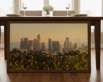 Los Angeles Skyline Photography Print, Golden Hour Downtown LA, Urban Wall Art (Digital Download)