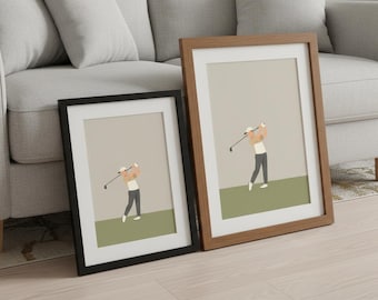 Minimalist Golf Swing Art Print | Modern Neutral Tones Decor (Digital Download)