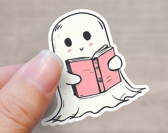 Cute Ghost Reading Book Sticker | Spooky Season Kindle Sticker