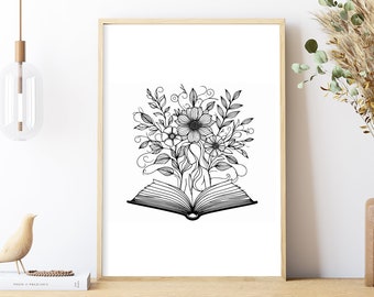 Floral Books Print | Bookish Print | Book lover gift|  Romance Book Lover | Book Nerd | Reader Gift | Bookish Gift