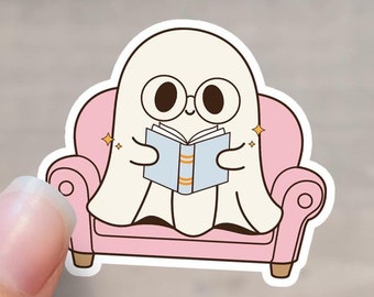 Cute Ghost Reading Sticker | Spooky Book Season Sticker | Spooky Books Sticker | Halloween Sticker | Kindle sticker | Book lover sticker