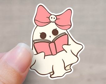 Cute Ghost Reading Sticker | Spooky Book Season Sticker | Spooky Books Sticker | Halloween Sticker | Kindle sticker | Book lover sticker