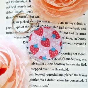 Strawberry Keyring, Book Lover Keychain, Bookish Gift, Bookish Swag, Book Lover Gifts, Reader Gifts, Book Keychain