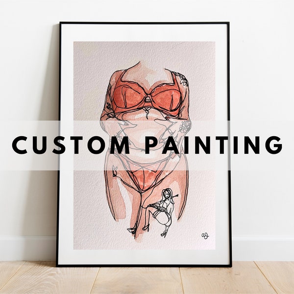 PERSONALIZED CUSTOM ORIGINAL Unterwäsche Lingerie Zeitgenössische Kunst Aquarell Malerei Tusche Zeichnung A5, A4, A3, A2 Minimalistischen Auftrag