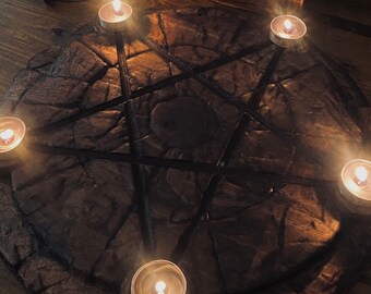 Pagan Pentagram Ritual Summoning Altar - Hand Crafted wood engraved timber carved 3D guide paranormal divination wicca