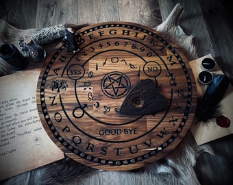 Round Ouija Talking Board + planchette + guide (Hand Crafted) spirit talking summon ritual paranormal ghost timber wood custom gift
