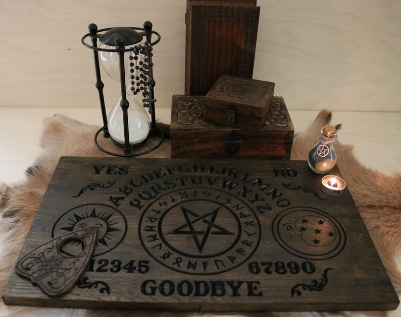 Wooden Ouija Board + Planchette & Guide in Wax Sealed Envelope (Gift Wrapped) - summon/ritual/paranormal/Halloween 