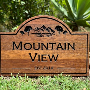 Timber custom property Sign 30/45cm - (Hand Crafted) engraved carved house home wood dome arch personal gift plaque engagement gate