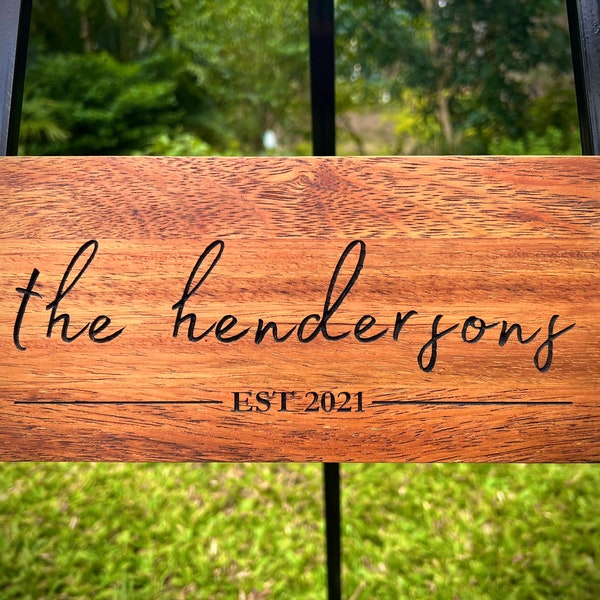 Custom House Sign 30-50cm - (Hand Crafted) engraved carved property home wood timber personal gift plaque engagement gate slim