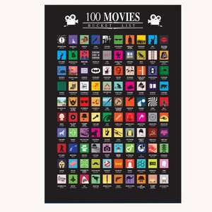 Date Night Movie Scratch-Off Poster - 100 Films for Couples and Friends - Home Theater Decor