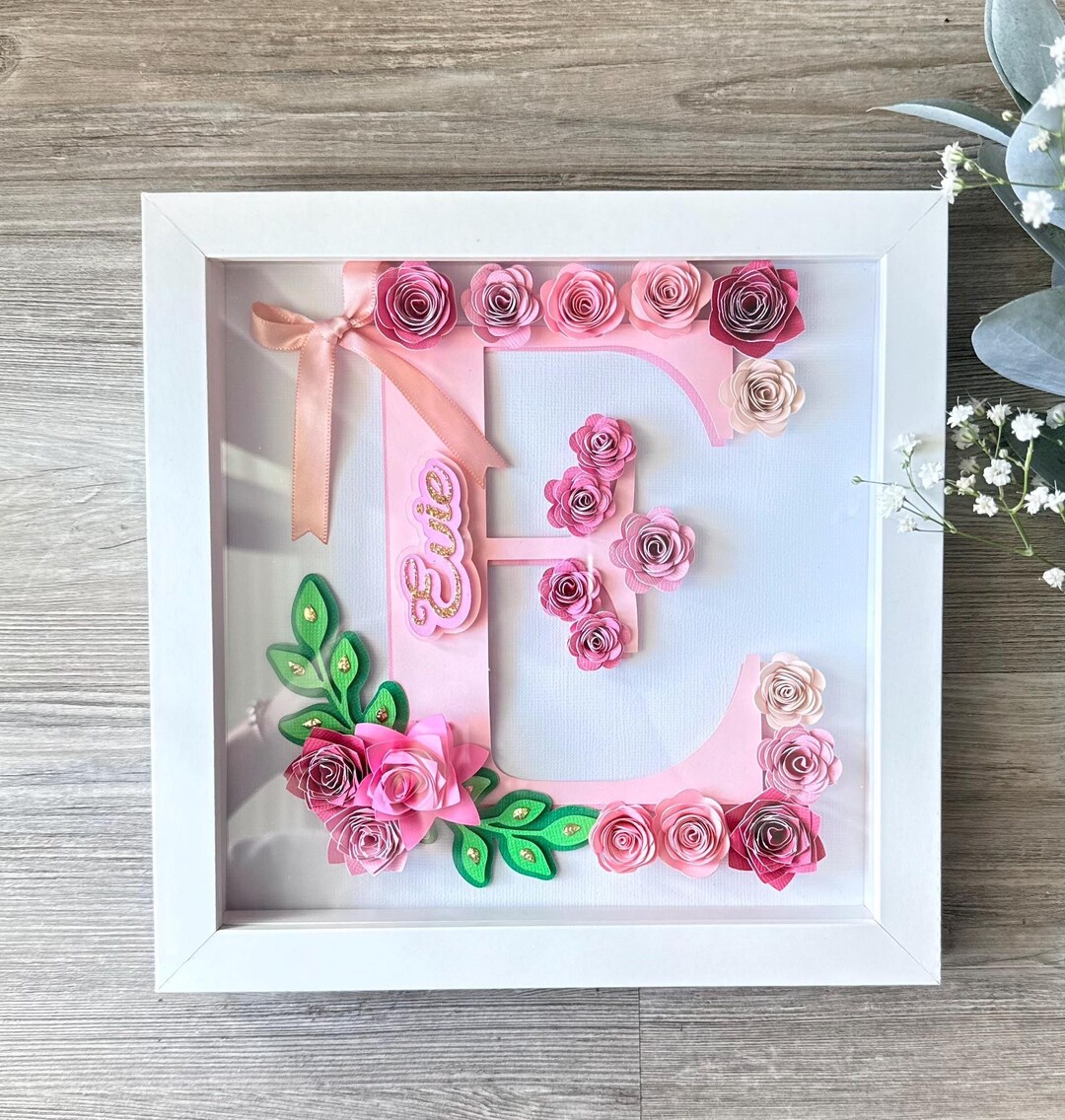 Custom Initial Flower Shadow Box, Personalized Nursery Letter Decor ...