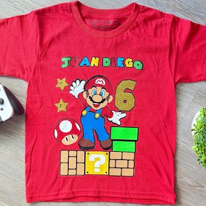 Personalized Mario Birthday Shirt for Kids, Gamer Birthday Tee with Name & Age, Super Party Outfit, Custom Video Game T-Shirt