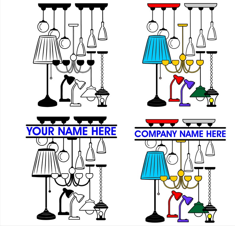 Lámparas de iluminación clip art dxf svg png eps jpg para corte, diseño ...