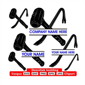 Sloophamer en breekijzer illustraties dxf svg png eps jpg voor snijden, kledingopdruk, graveren, voor logo bedrijf werk of hobby!