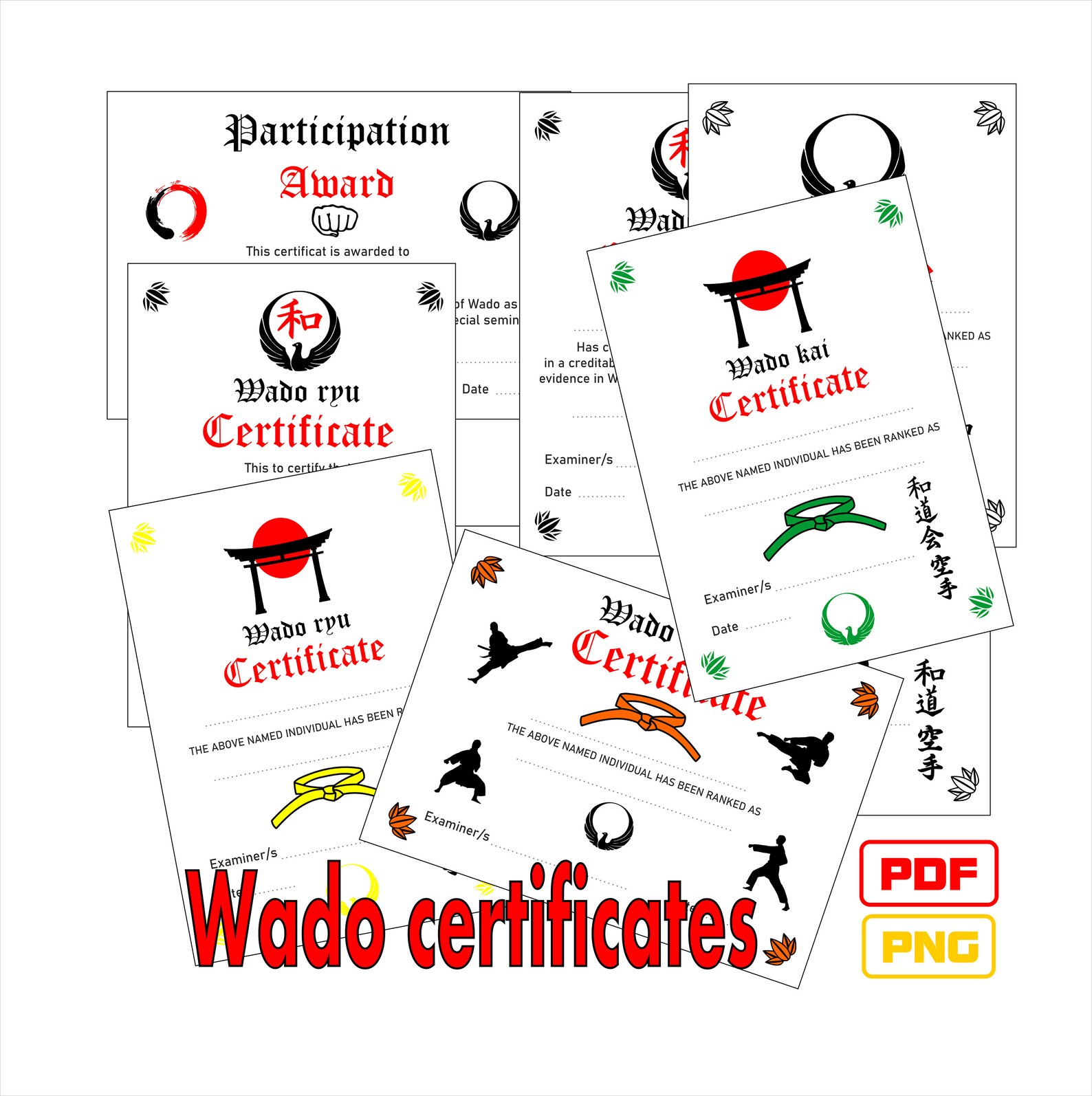 Wado Karate Certificates and Awards Templates in PDF and PNG. Reward