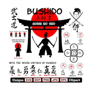 Bushido Samurai clipart and cutting files. Files as dxf-svg-png-eps-jpg Vector bundle for printing whatever you like!
