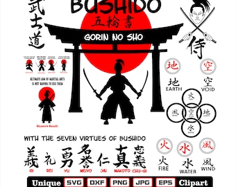Bushido Samurai clipart and cutting files. Files as dxf-svg-png-eps-jpg Vector bundle for printing whatever you like!
