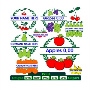 Fruit clip art dxf svg png eps jpg pour la coupe, l'impression de vêtement, la gravure, pour le fruiticulteur, le logo du vendeur de fruits !