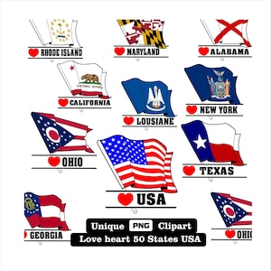 Alle 50 USA Flaggen USA lieben PNG-Dateien in ausgezeichneter Qualität für den Druck aller Arten von Produkten.