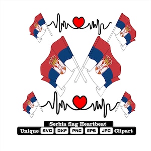 Flag and cardio of Serbia in dxf, svg, png, eps and jpg files unique clipart for printing all kinds of products.