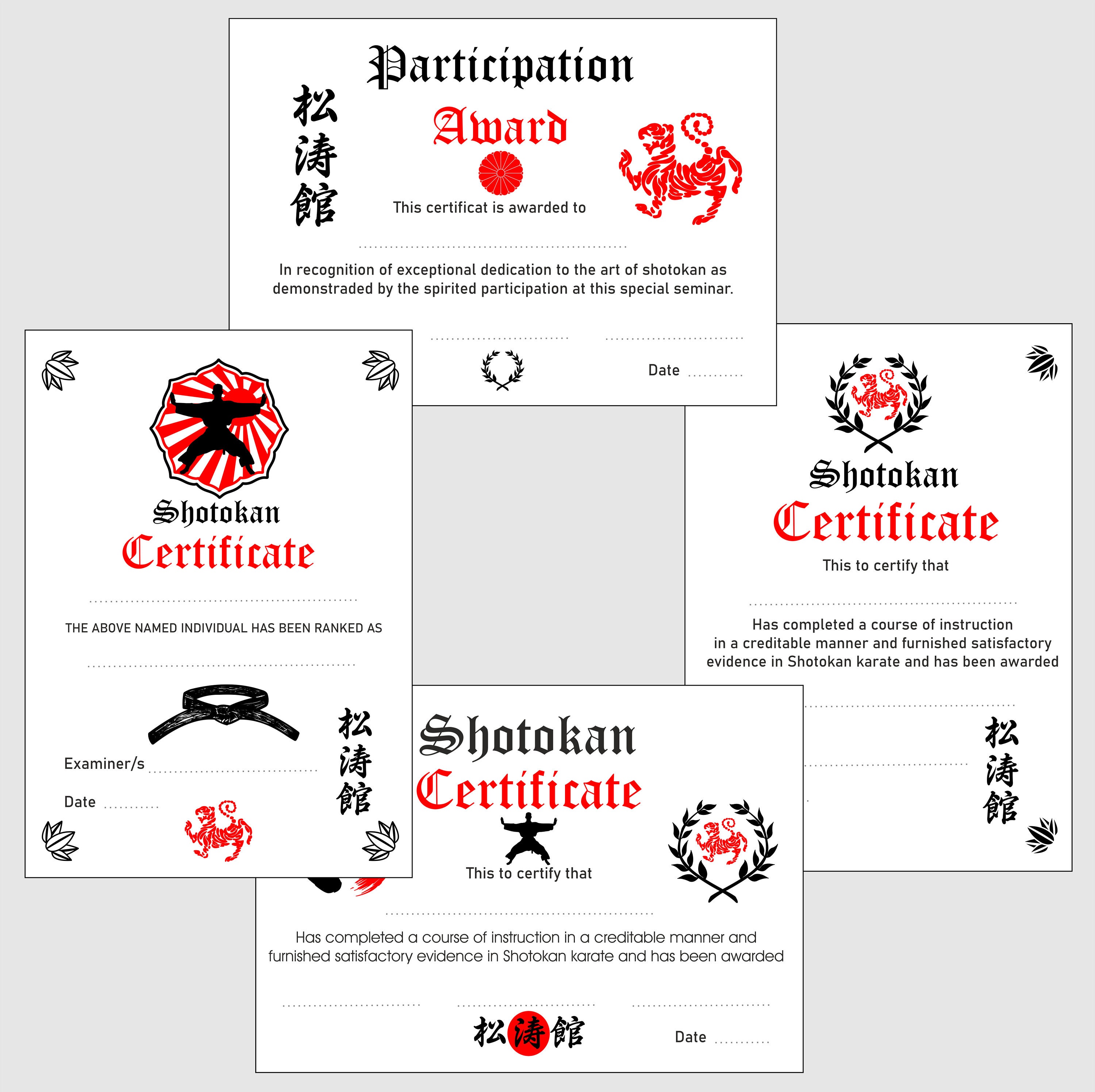 Shotokan Certificates and Awards Templates in PDF and PNG. Reward Those