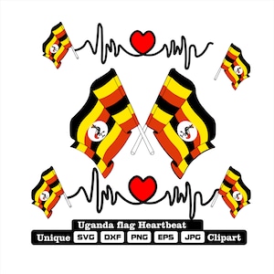 Flag and cardio of Uganda in dxf, svg, png, eps and jpg files unique clipart for printing all kinds of products.