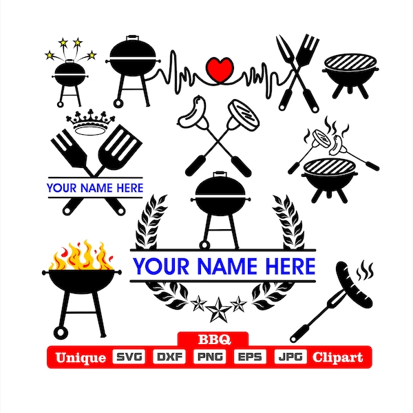 Barbecue illustraties dxf svg png eps jpg voor snijden, kledingopdruk, graveren, lasersnijden, voor logo bedrijf werk of hobby!