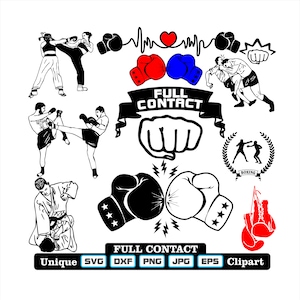Einzigartige Vollkontakt Clipart und Schneidedateien. Als dxf-svg-png-eps-jpg Illustrationen zum Gravieren, Laserschneiden, zum Boxen und Kickboxen