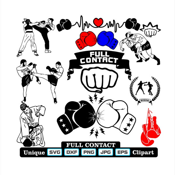 Unique full contact clipart and cutting files. As dxf-svg-png-eps-jpg illustrations for engraving, laser cutting, for boxing and kick boxing