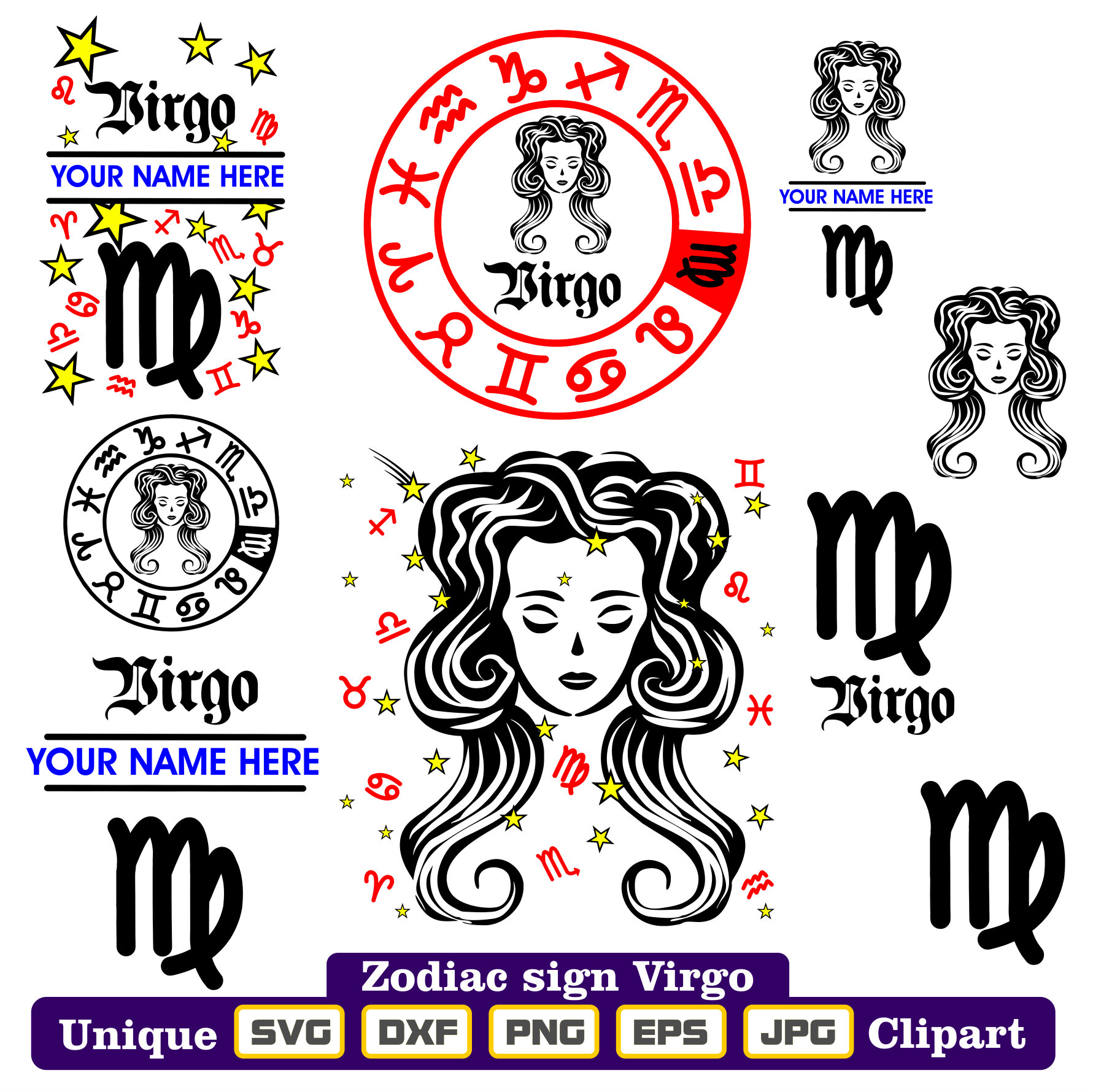 星座乙女座のクリップ アート dxf svg、png、eps、jpg、シャツの